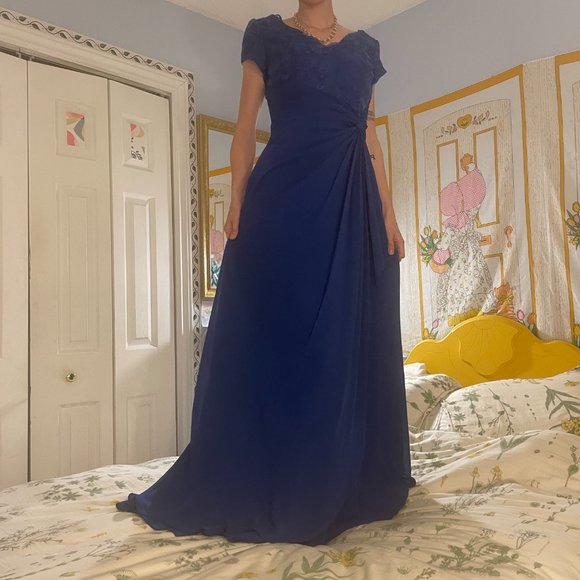 Blue lace greecian bridesmaid formal maxi gown! - Picture 10 of 16